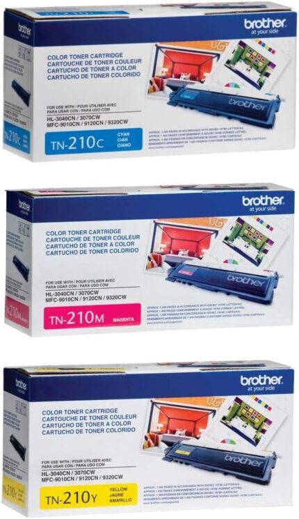 Brother TN210C TN210M TN210Y Genuine OEM Toner Cartridge 3 Color Set - 1,400 pages each